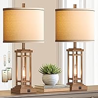 Vista 13 de ROTTOGOON Lámpara de mesa de granja de 27.5 pulgadas de altura con puertos de carga USB C + USB A, lámpara rústica para sala de estar, lámpara