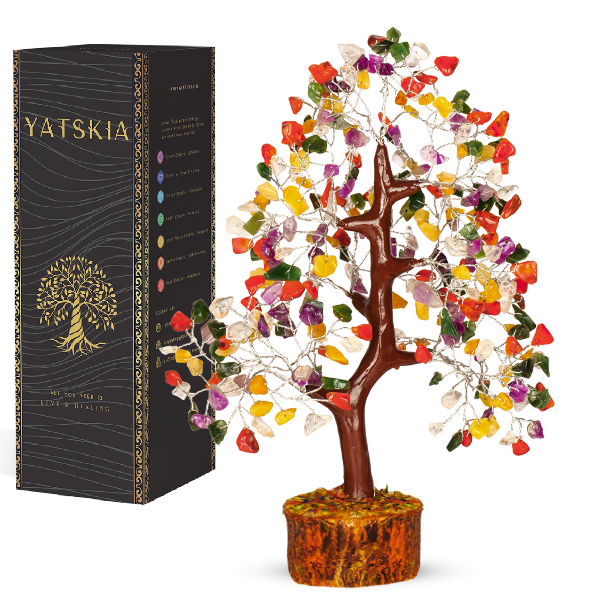 YATSKIA Mix Chakra Gemstone Tree Tree Feng Shui Bonsai for Crystal Energy Generator Chakra Balancing Reiki Healing Emf Protection Money Home Decor