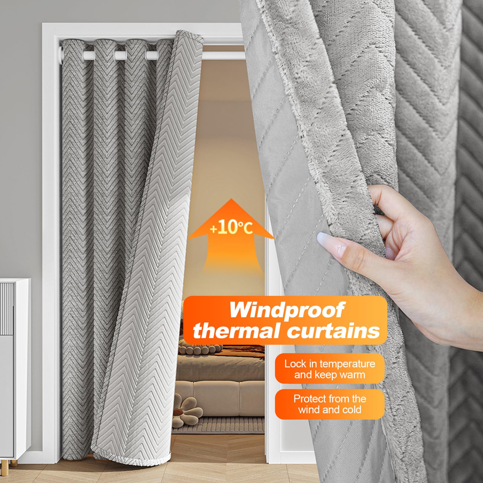 Tenda termica invernale in tessuto Oxford isolante, antivento e insonorizzante, protezione dal freddo, per porta d'ingresso, beige, 150 x 240 cm, per tenere al caldo questo inverno