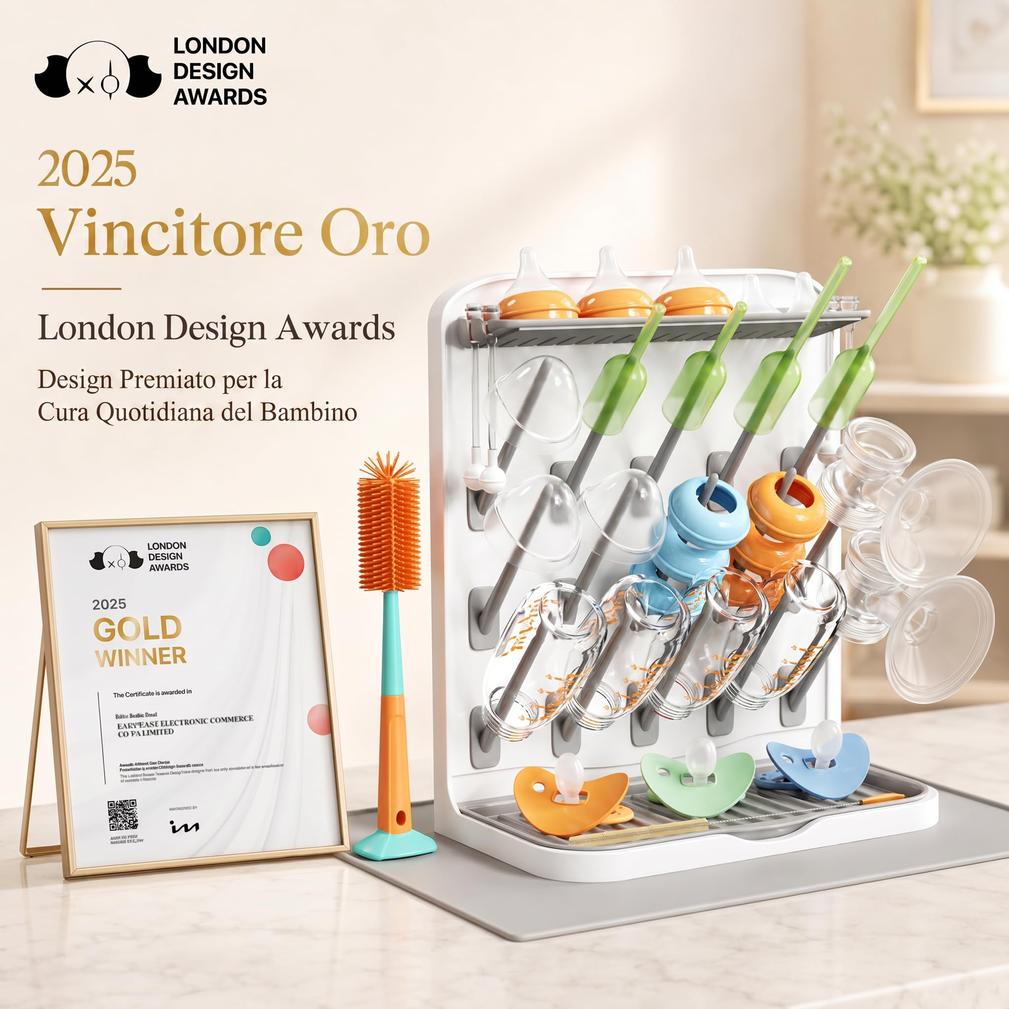 Lifewit Grande Scolabiberon con Tappetino Drenante, Scolabiberon Verticale con 15 Ganci e Contenitore per Tettarelle Rimovibile, Adatto a Cannucce a Pressione e Accessori per Tiralatte