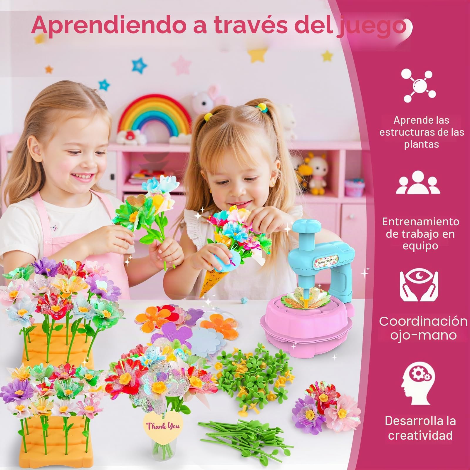 Mieryd Manualidades Niños 3 4 5 6 7 8 9 10 Años, Bricolaje Mercado Flores de Tela, DIY Ramo Flores Juguete Creativo Arte Juego Educativo Regalo para Cumpleaños Navidad, Bouquet Flower Making Kit