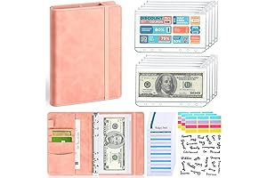 A6 Budget Binder with Cash Envelopes, Premium PU Leather Budget Planner, Saving...