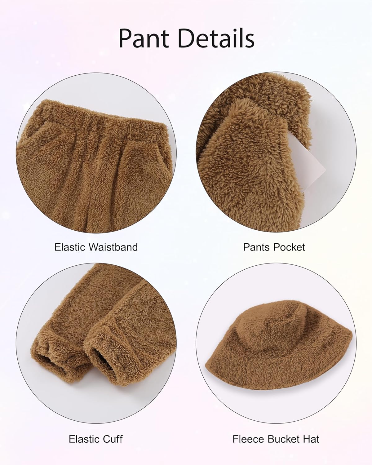 Girls Fuzzy Pants Set Quarter-zip Sweatshirt with Kangaroo pocket Sweatpants and Hat for 4-10 Years - Image 3