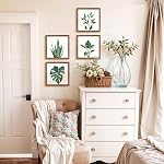 ArtbyHannah Framed Botanical Bathroom Wall Art Decor, 10x10 Inch 4 Pack Acrylic Sage Green Prints Set, for Spa & Farmhouse Decor for Bath, Restroom, Bedroom, Office Decoration (Walnut)
