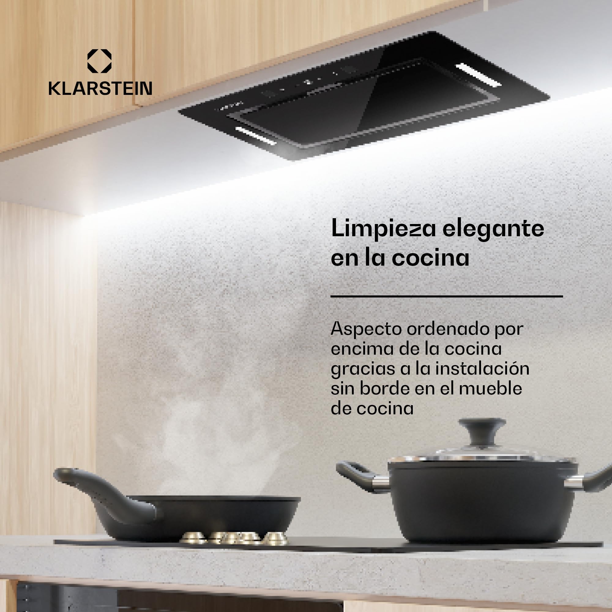 Klarstein Campana Extractora Cocina 52cm con Luces LEDs, Extractor con Filtros Anti Grasa y Panel Táctil, Campanas Extractoras con Flujo Aire 466m³/h, Extractores Cocinas