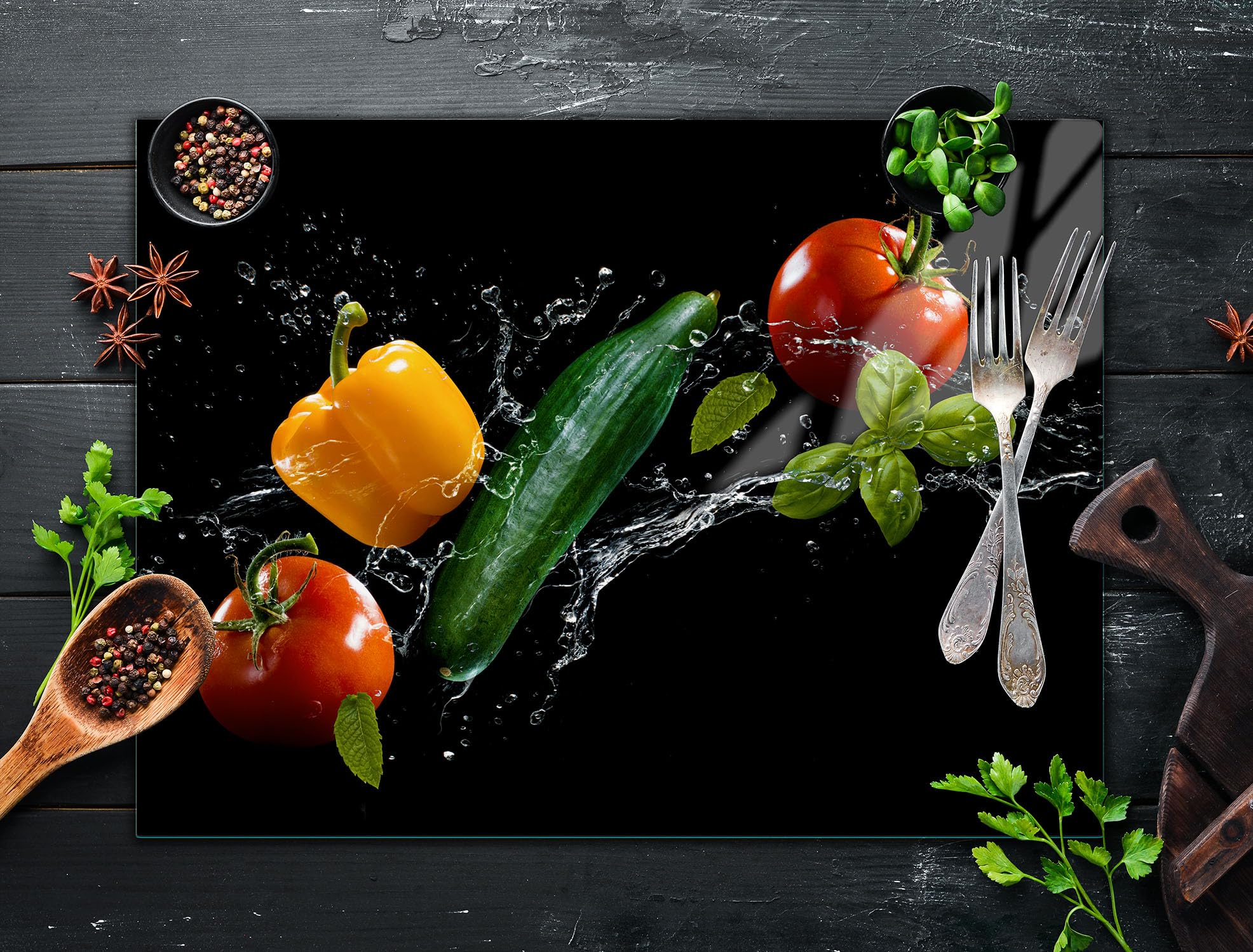 Cache-plaque De Cuisson En Verre Trempé 70x52cm - Motif Fleur - Protection éclaboussures Et Planche à Découper