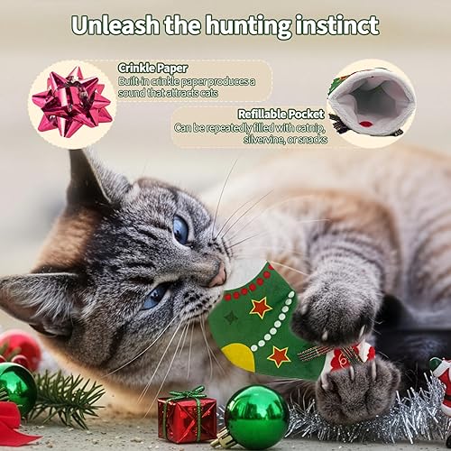 Miniatura 3 de Paquete de 2 medias de juguetes para gatos, incluye 0.18 onzas de polvo de vid plateada y 0.18 oz de polvo de hierba gatera, regalo para gatos y