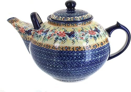 Blue Rose - Tetera grande de cerámica pulida con mariposa azul