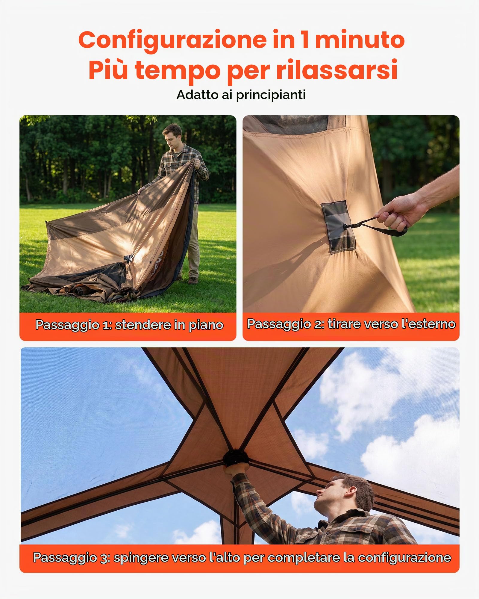 VEVOR Tenda da Campeggio per 6 Persone, Tenda a Cabina Istantanea Pop-up con Telo Antipioggia e Finestre in Rete, Portatile Impermeabile con Borsa Trasporto, per Campeggio Escursionismo in Famiglia