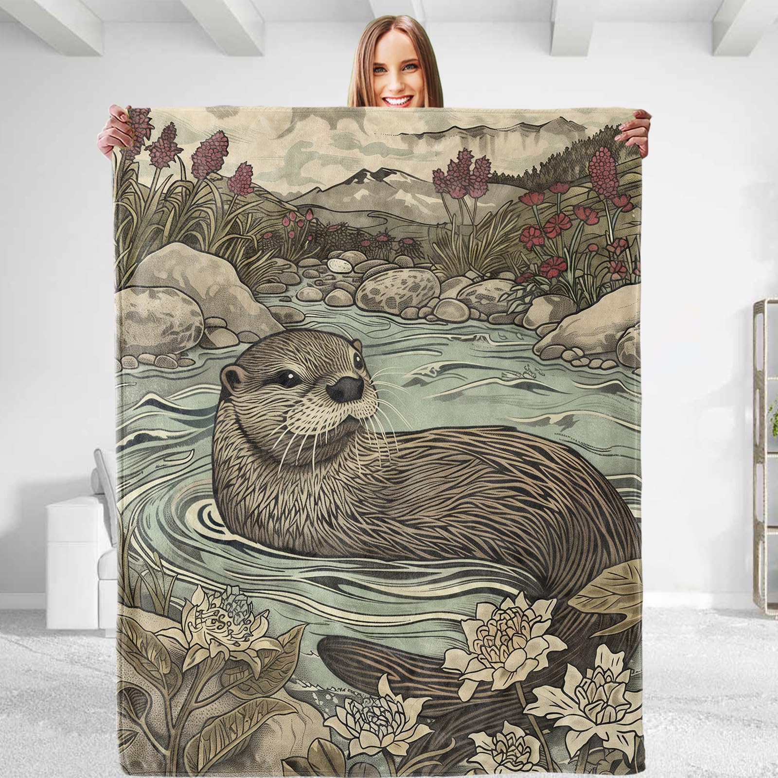 dhakalrlde Lovely Otter Blanket Plush Flannel Throw Blanket for Men and Women - Soft, Comfy, Lightweight, Warm, Fuzzy, for Sofa, Bedroom, Bed, Living