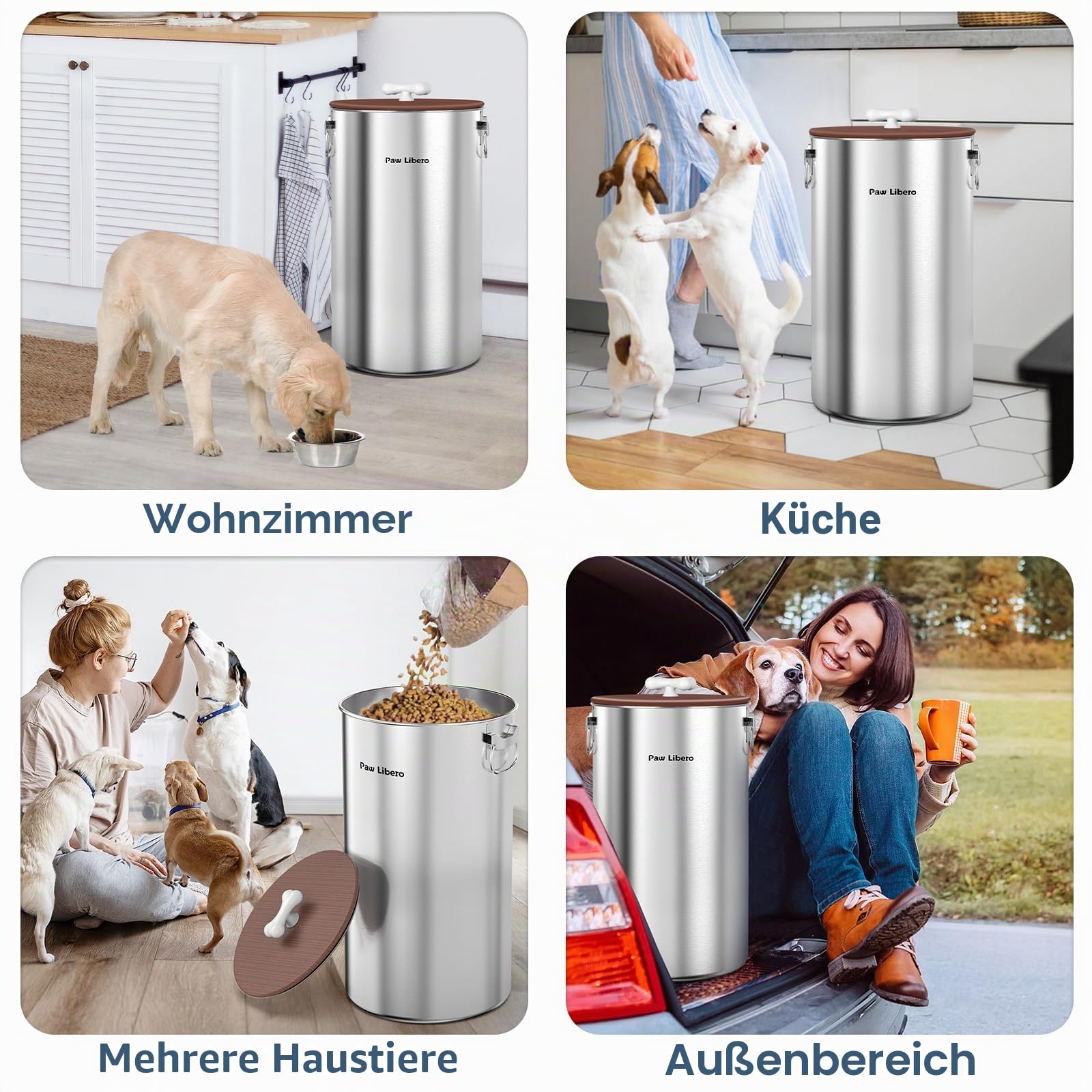 Edelstahl-Aufbewahrungsbehälter für Hundefutter, 35 lb, luftdichtem Deckel