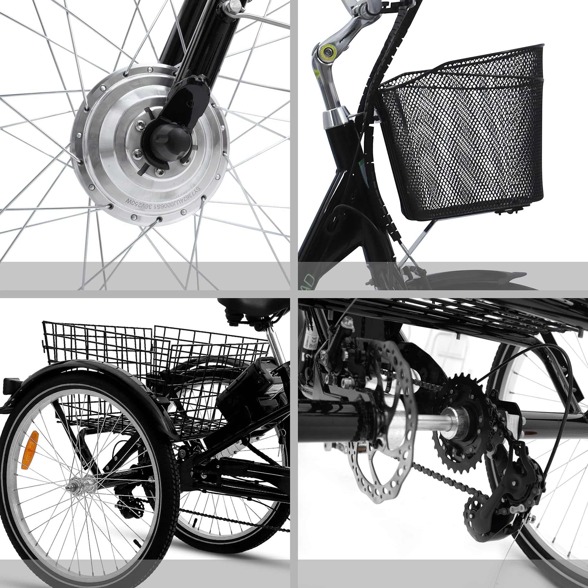 Vélo Cargo électrique T3A Trio avec système d'alarme, vélo électrique 250 W avec écran LCD et éclairage LED homologué StVZO pour Le Transport des Enfants, Cellule LG Durable, Noir
