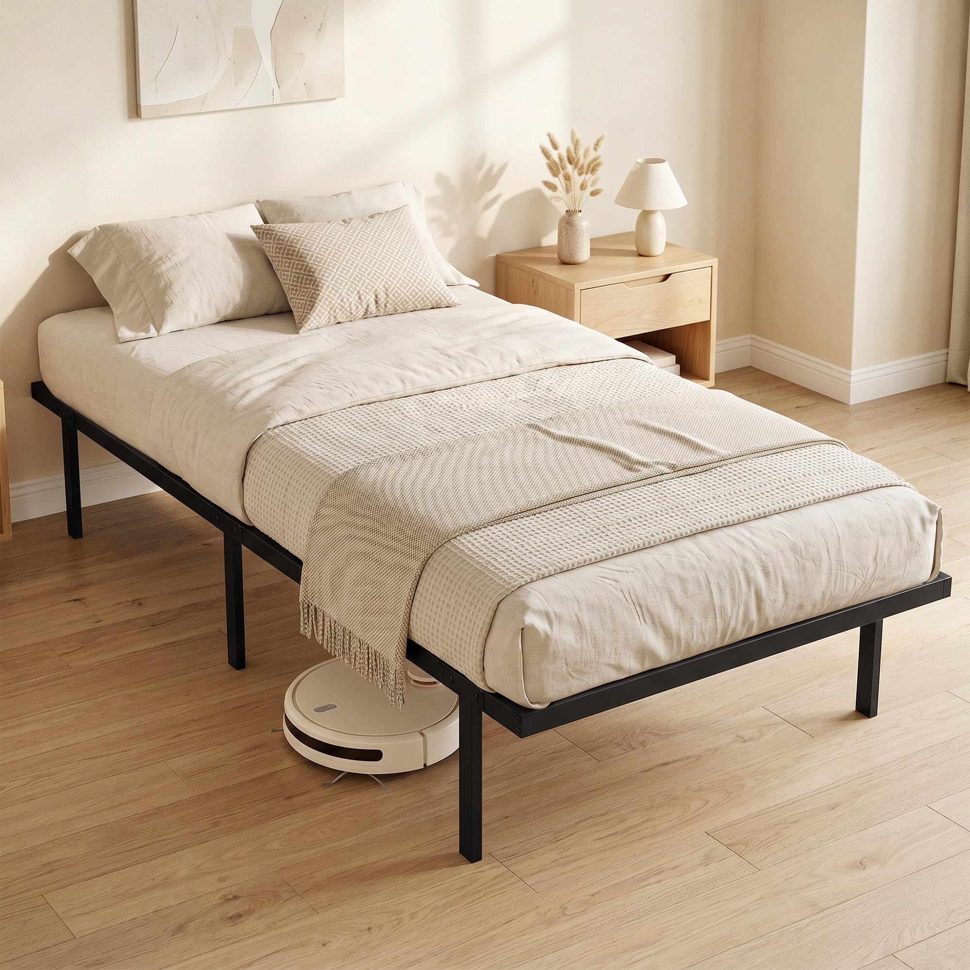 HOMCOM 3ft Single Bed Frame with Underbed Storage, 35.5 cm Height, Metal Platform Bed Frame with Steel Slat Support, Noise-Free, No Box Spring Needed, Easy Assembly, Black