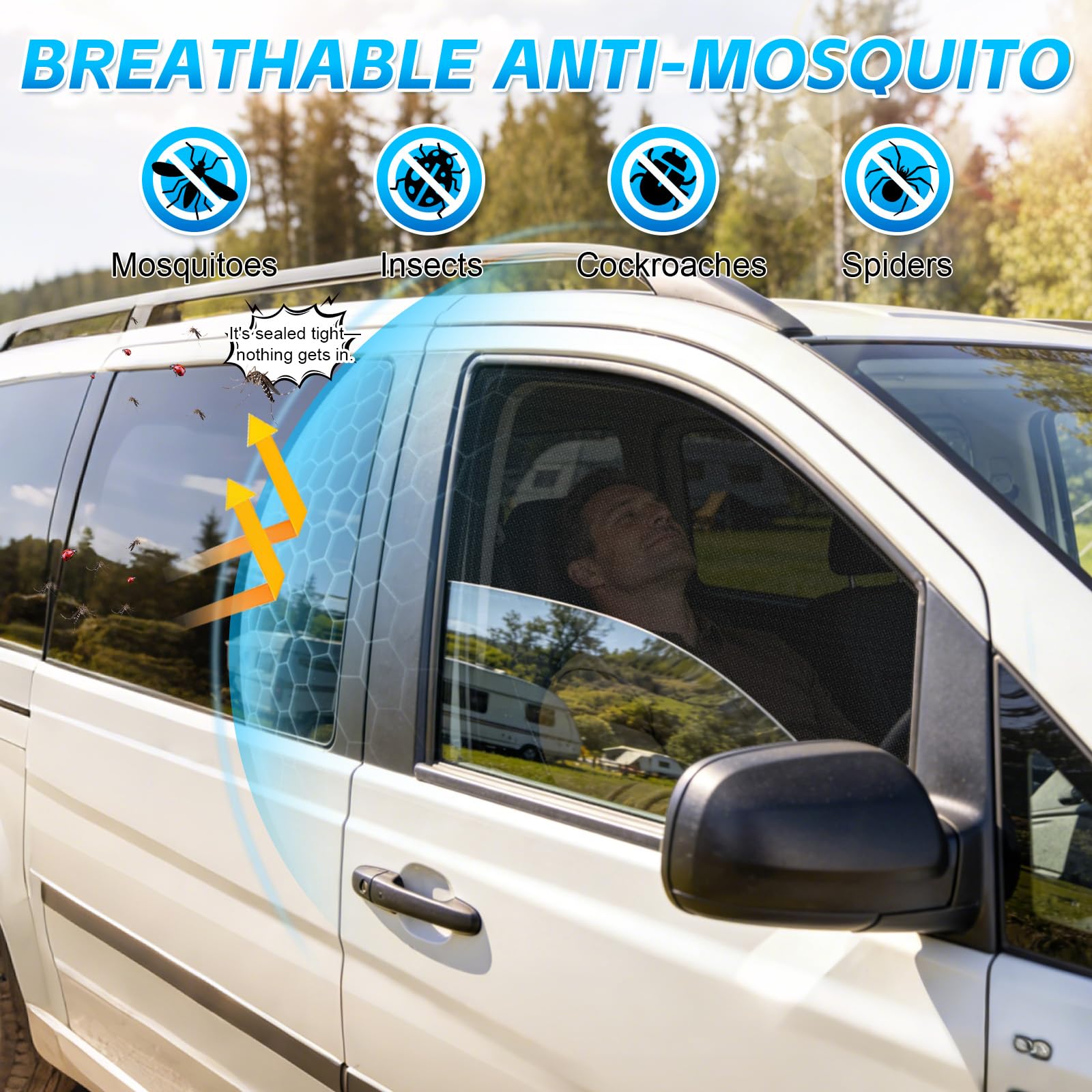 Magnetische Seitenfenster Insektenschutznetze Ersatz für Mercedes-Benz Vito/V-Class/Marco Polo W639/W447 2003-2026, Insektenschutzgitter Vordertür (Paar), Hält Insekten Fern