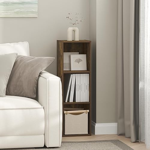Miniatura 47 de Furinno Fulda Estantería de Libros, Estantería Estrecha de 2 Niveles, Librero con Estante de Almacenamiento de 6 Pulgadas de Ancho, 9.3 x 5.9 x 21.2