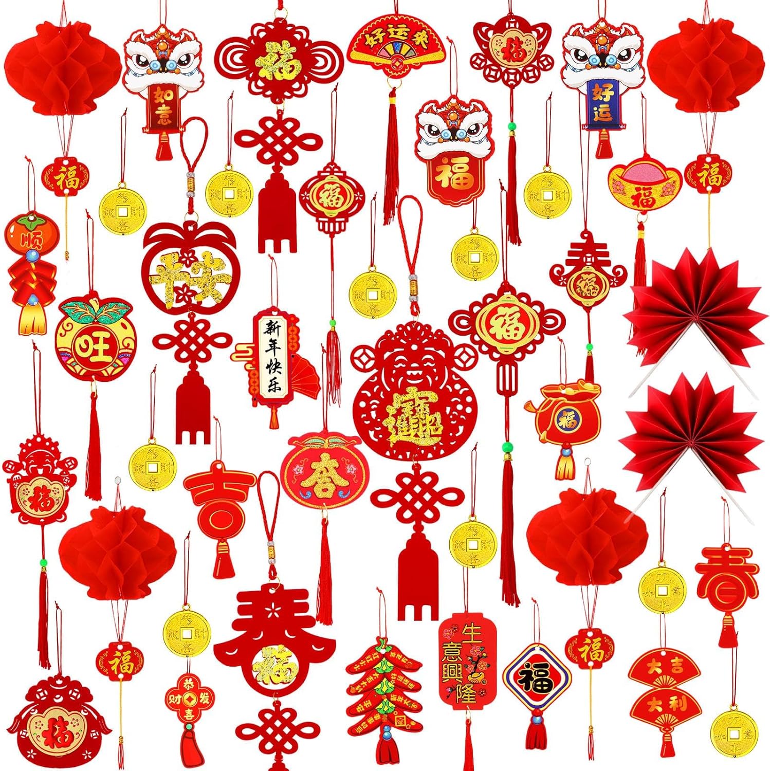 JUNEBRUSHS 43Pcs Chinese New Year Decorations 2026, Chinese Knot Pendant Red Hanging Ornaments Lunar New Year Decoration Spring Festival Pendants for Home Office Car Tree Decor