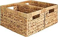 StorageWorks Water Hyacinth Wicker Storage Baskets - Medium 2-Pack with Handles for Bathroom, Kitchen & Shelf Organization