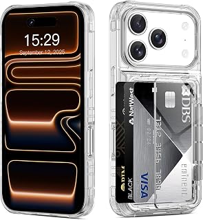 ACANDYA for iPhone 17 Pro Case Wallet Clear Protective Phone Case with Credit Card Holder Heavy Duty Protection Shockproof Anti-Scratch Anti-Yellow Cover for iPhone 17 Pro 6.3 inch Transparent