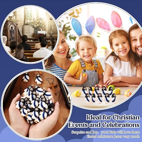 Vista 28 de Sumind 50 figuras de Jesús de diseño original, milagro, mini bolsillo para esconderse y buscar, relleno de huevos de Pascua, regalos de fiesta Azul