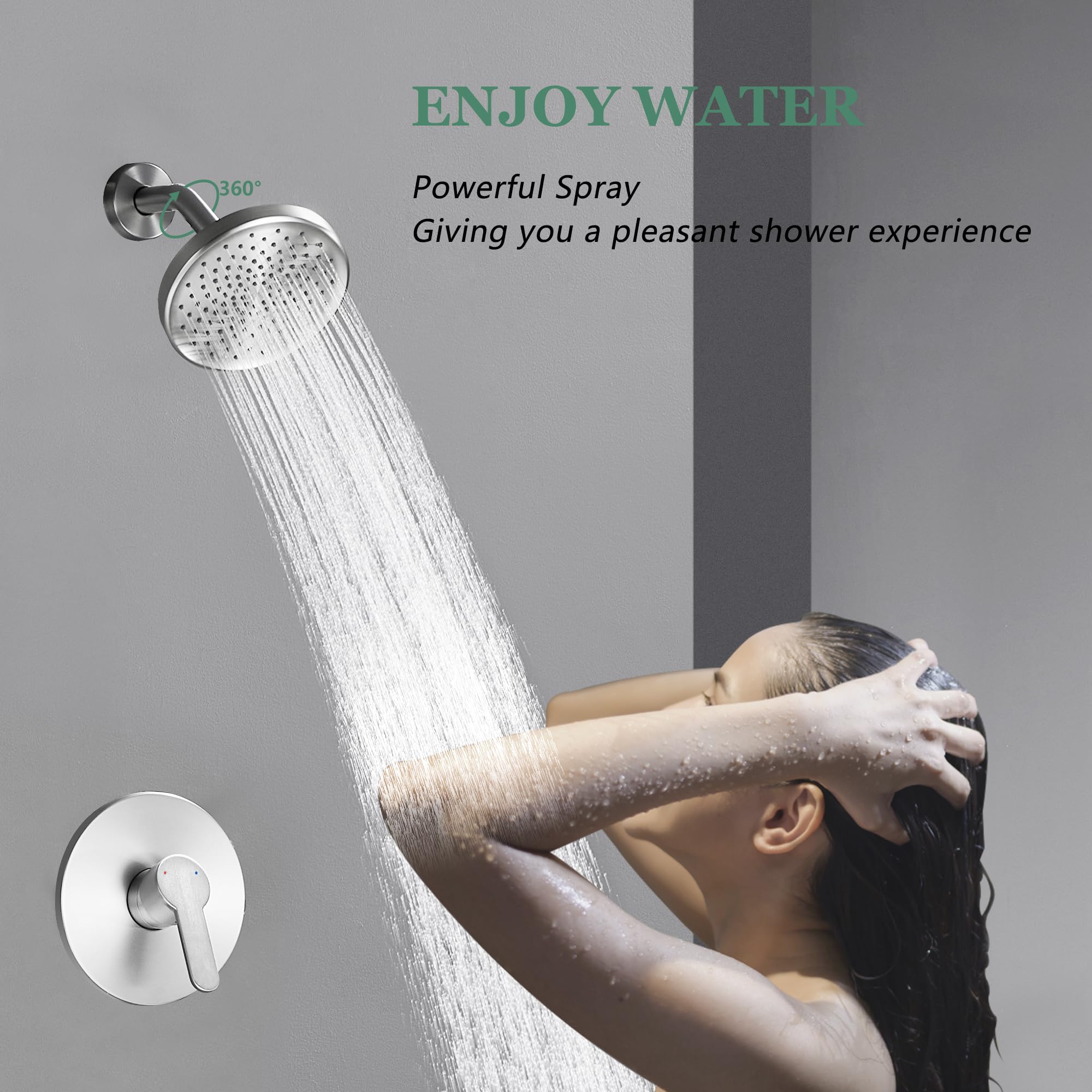 Tohlar Bathroom Shower Faucet Set with Valve, Shower Tub Faucet Set with 6-Inch Rain Shower Head and Tub Spout, Single Handle Bath and Shower Faucet Combo Trim Kit, Brushed Nickel