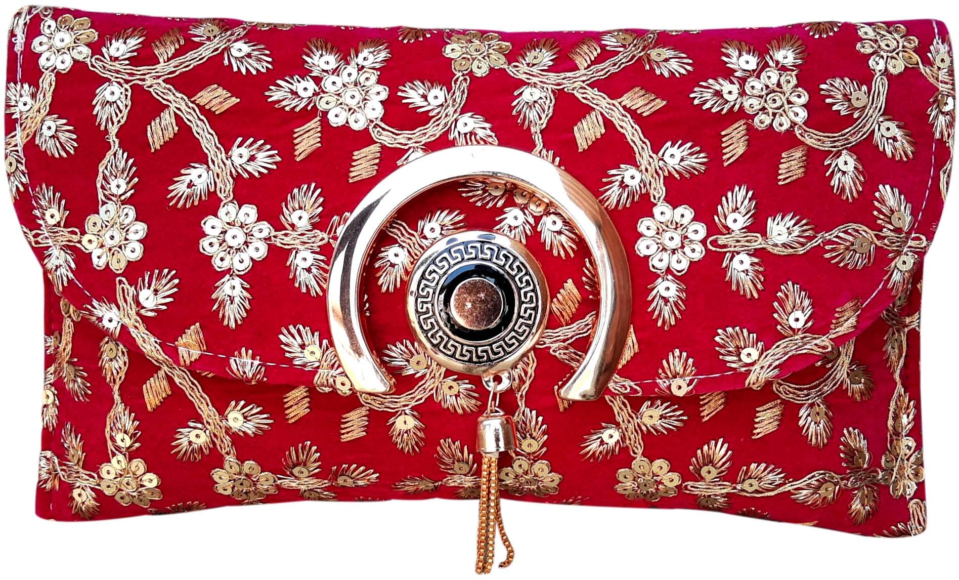 Womens Designer Rajasthani Style Pure Silk Velvet Decorative Heavy Jaipuri Resham Clutch (B0852J461P) Amazon Price History, Amazon Price Tracker
