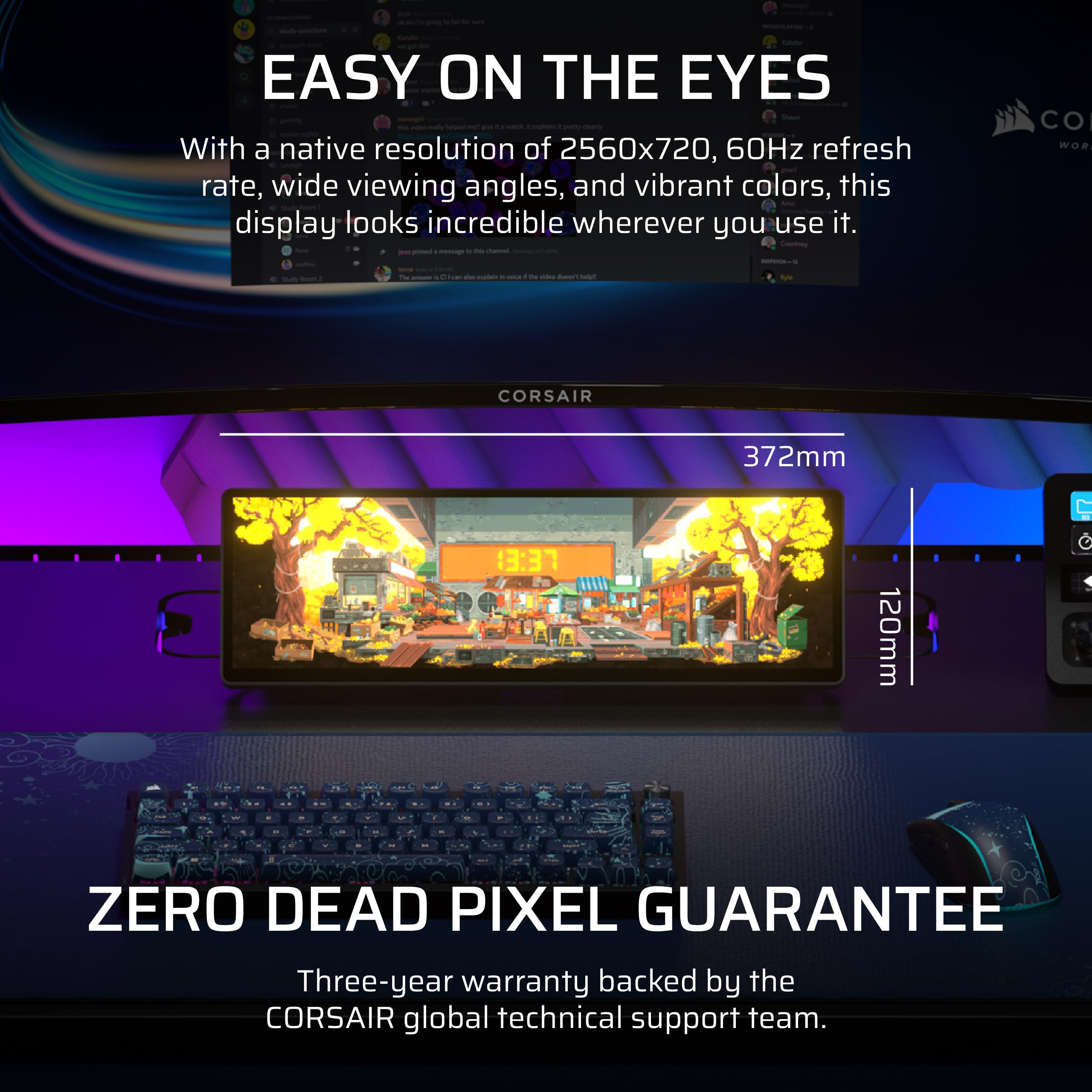 Corsair XENEON Edge 14,5-calowy przenośny ekran dotykowy LCD HDMI USB C AHVA – 2560 x 720, 60 Hz, tryb Alt USB C DP, montaż wewnętrzny i zewnętrzny, 5-punktowy Multi-Touch, iCUE, do komputera z