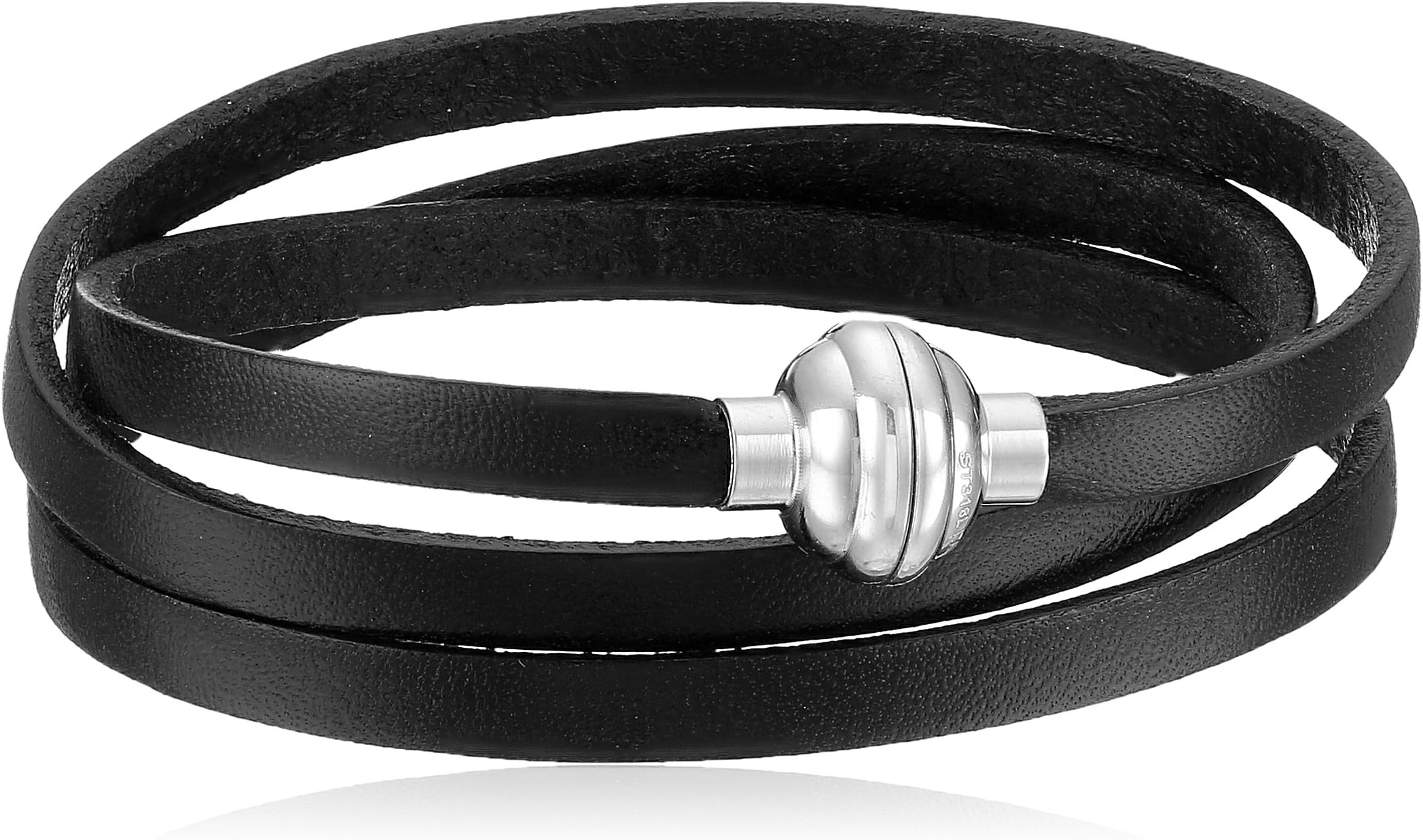 Amazon EssentialsLeather and Stainless Steel Magnetic-Clasp Bracelet, (previously Amazon Collection)