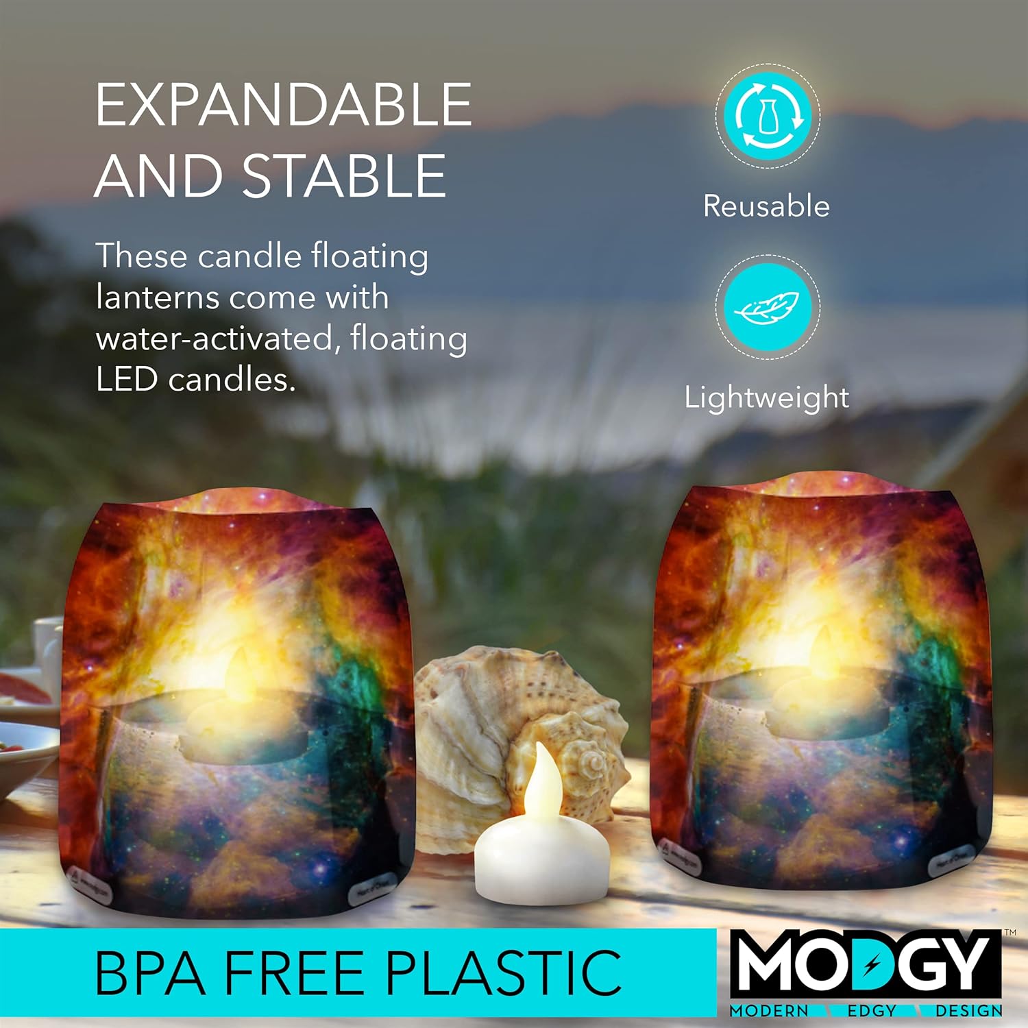 MODGY Luminary LED Lantern Candle Holder Decorative Indoor Outdoor Decor, Plastic Candle Lamps for Wedding Table Centerpiece Porch, with Flameless Floating Candles, Heart of Orion, NASA, 2 Packs of 4