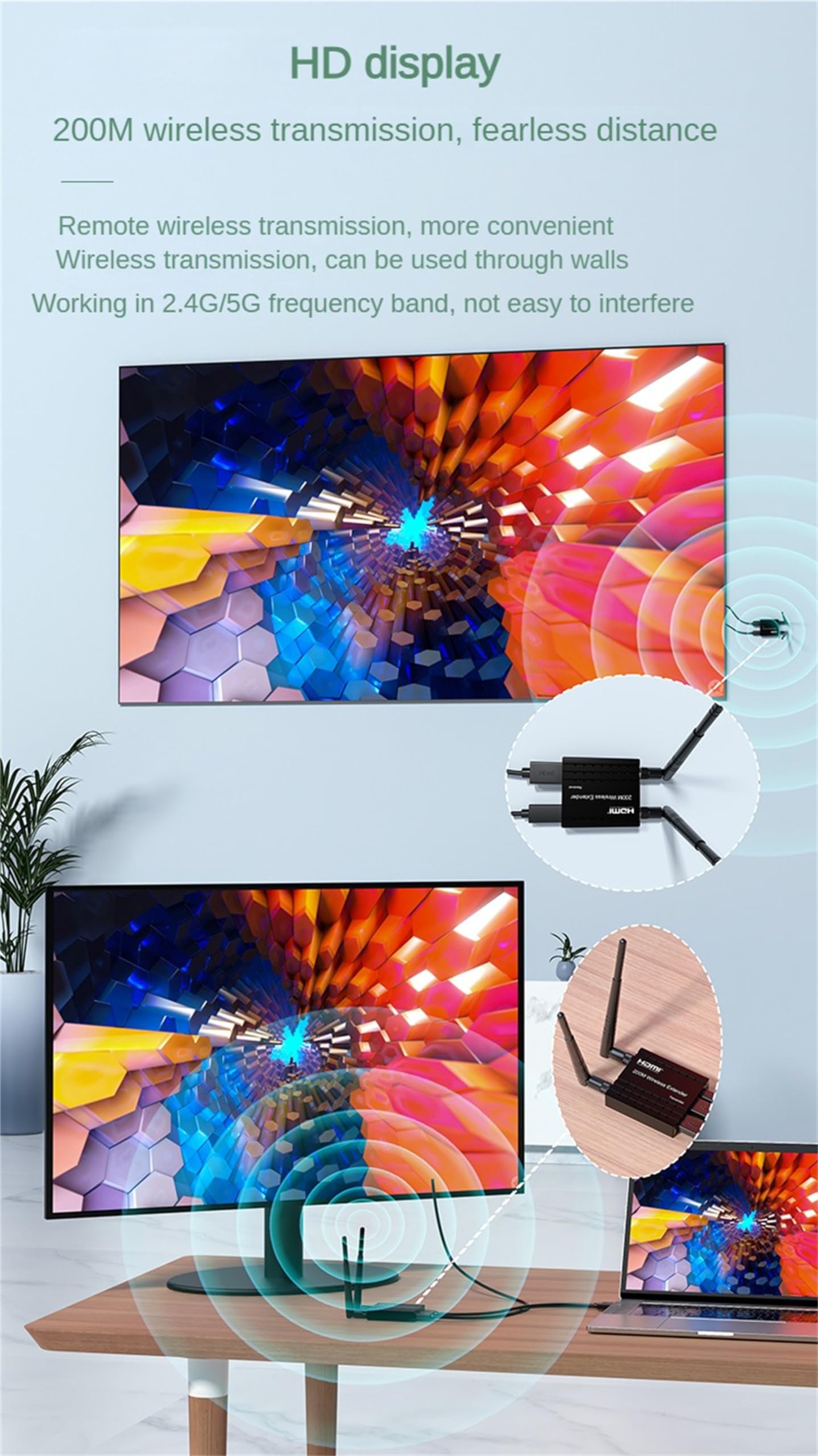 Extensor inalámbrico HDMI de 200 m, receptor transmisor HDMI inalámbrico, hasta 4 RX, extensor de vídeo de audio 1080P, adaptador HDMI para cámara de DVD, PC a monitor de TV (TX+RX)