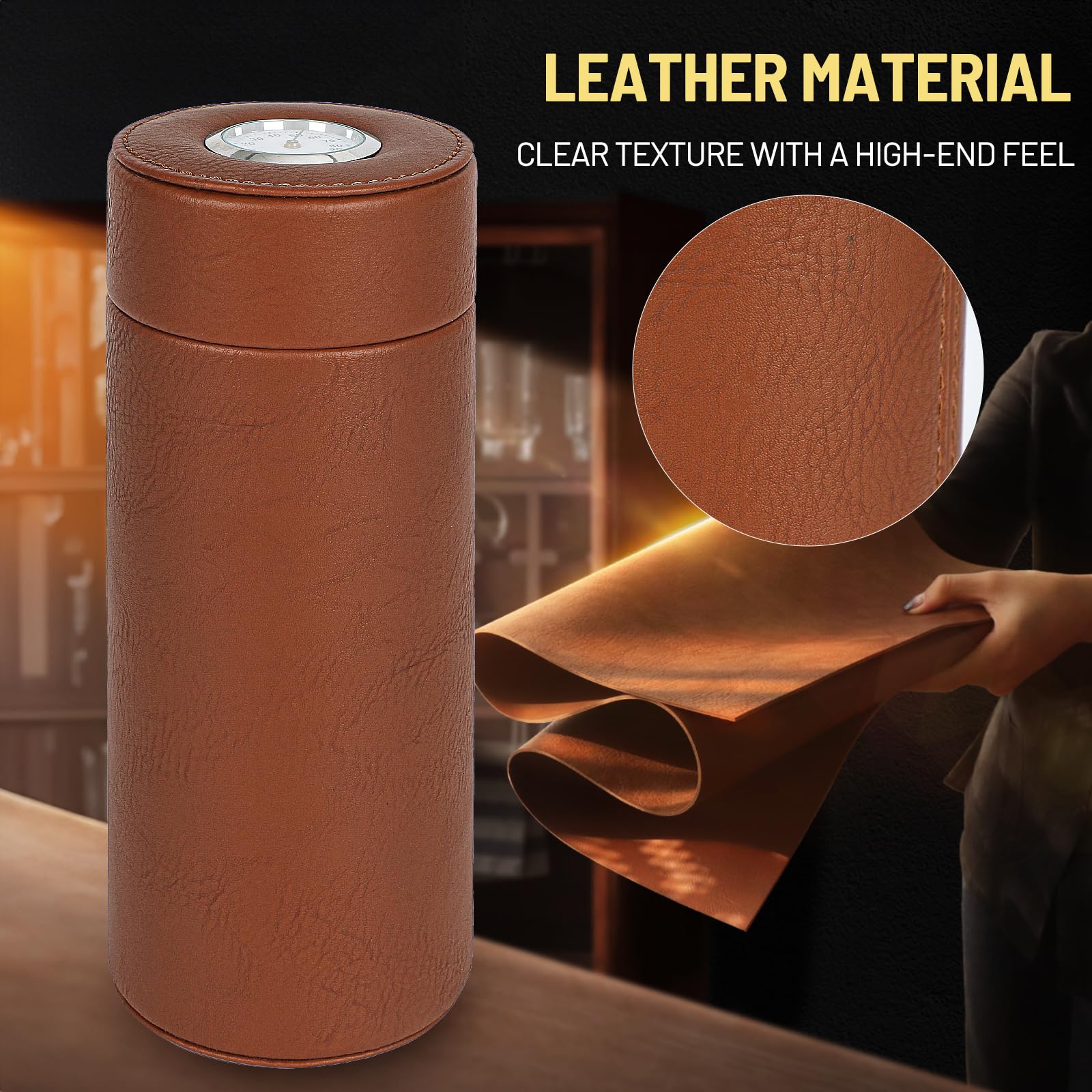 M TIME C CLUB Premium Brown Cylindrical Cigar Humidor with Hygrometer and Cedar Wood Lining - Image 3
