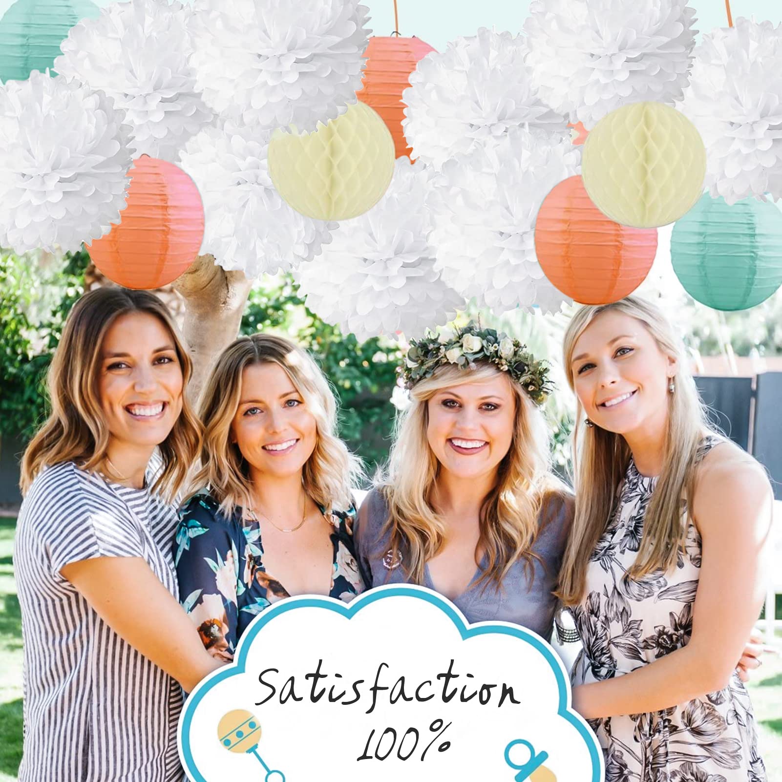 13PCS Pompons Papier De Soie Fleurs Boules Décoration - Fête Anniversaire Mariage Noël