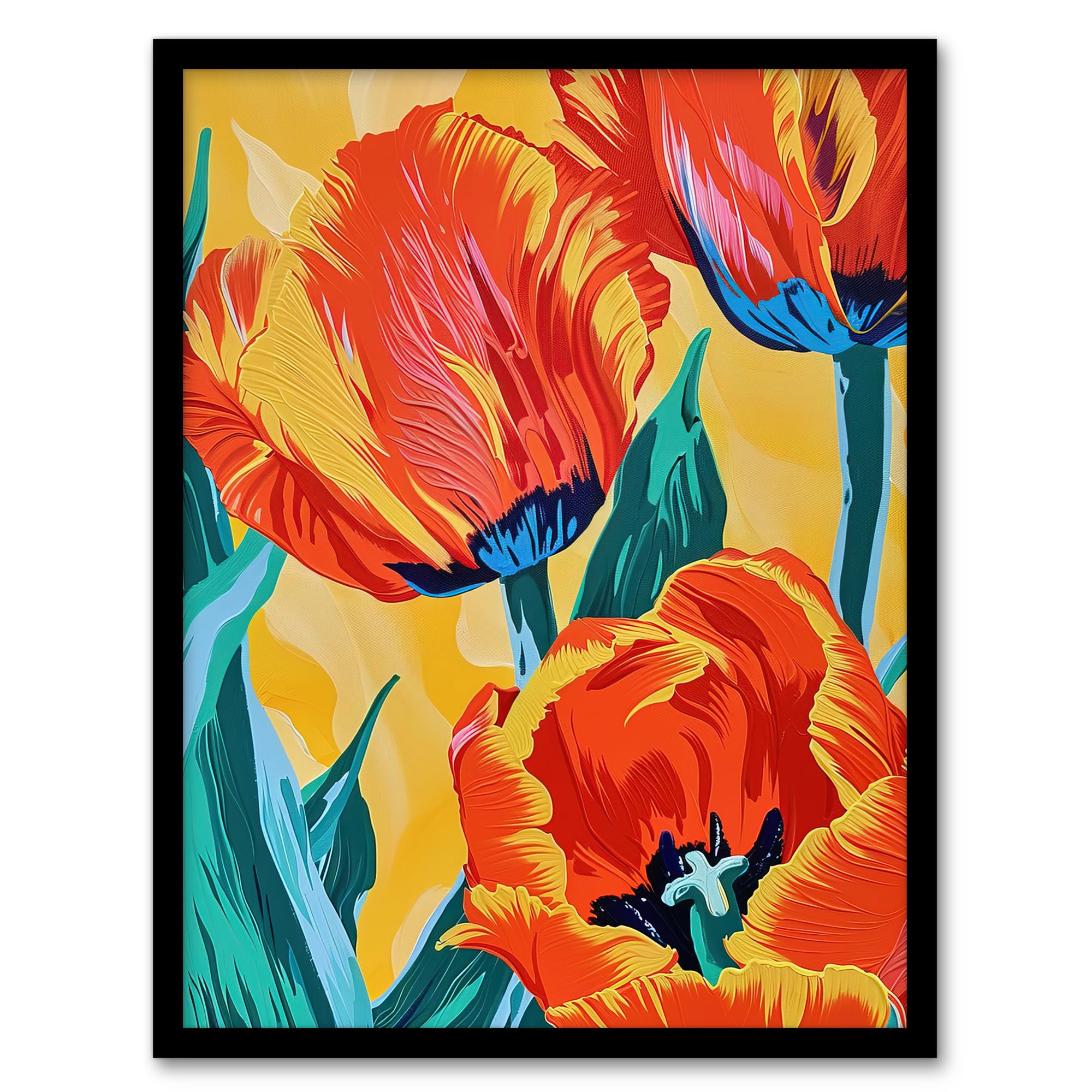 Vibrant Orange Tulip Flowers Floral Oil Painting Framed Art Print - Artery8
