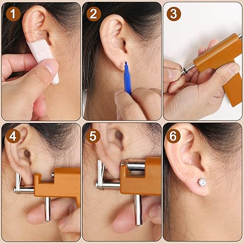 Miniatura 11 de Juego de herramientas de acero inoxidable para perforación de cuerpo y orejas, para piercing de ombligo, con 12 pares de aretes tipo dormilona de
