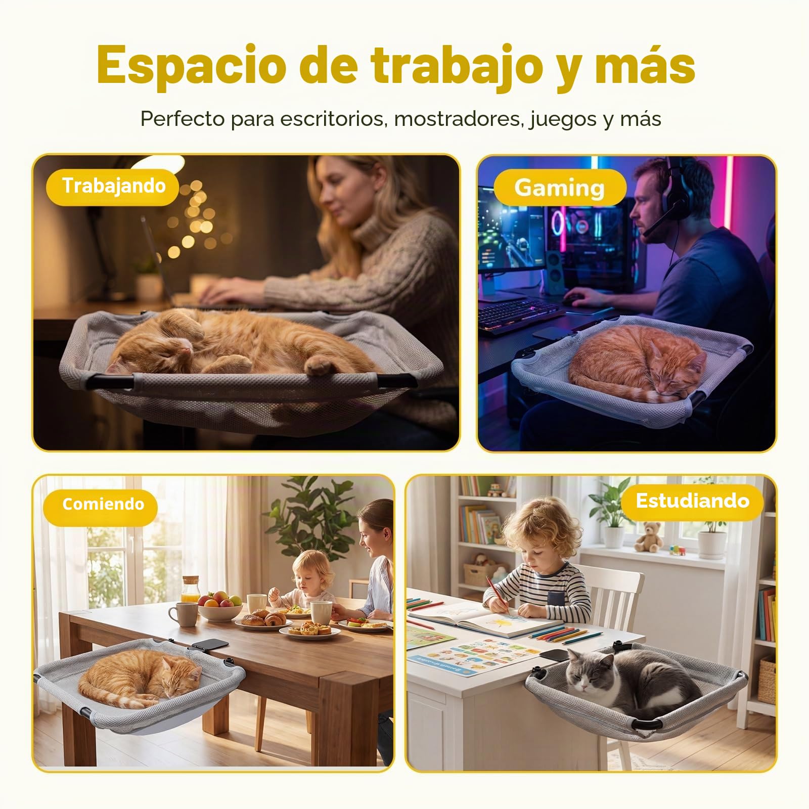 CATISM 2 en 1 Escritorio para Gatos & Plegable Hamaca GatoVentana de hasta 18kg, Lavable Cama para Gatos con Ventosa Fuerte para Oficina en casa