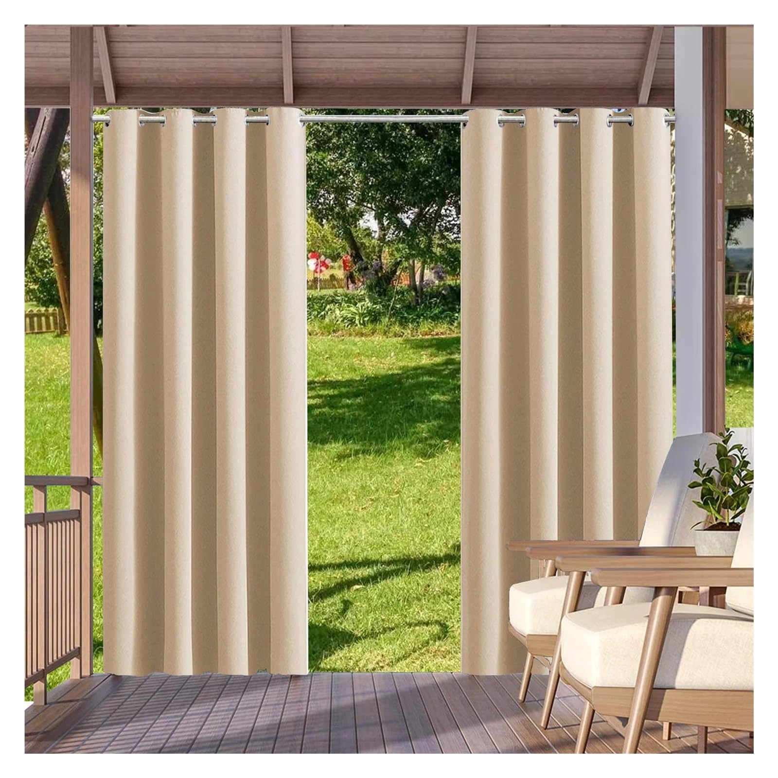 Zymjzbetic Pergola Curtain 2Pcs Outdoor Curtains Waterproof Garden Exterior Curtain Blackout Street Gazebo For Patio Porch Pergola Cabana Pool(Yellow,W52xH108in-132x275cm)