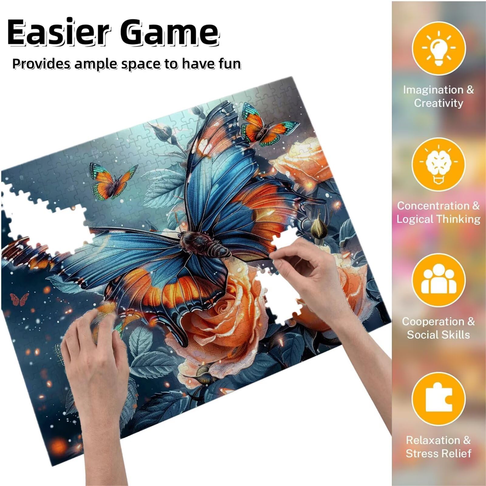 Puzzle dla dorosłych, 2000 sztuk, trudne drewniane puzzle, gra, gra logiczna, gra ręczna, dekoracja rodzinna, kreatywna rozrywka, prezent 70 x 99 cm motyl kwiaty 2 K0F-111