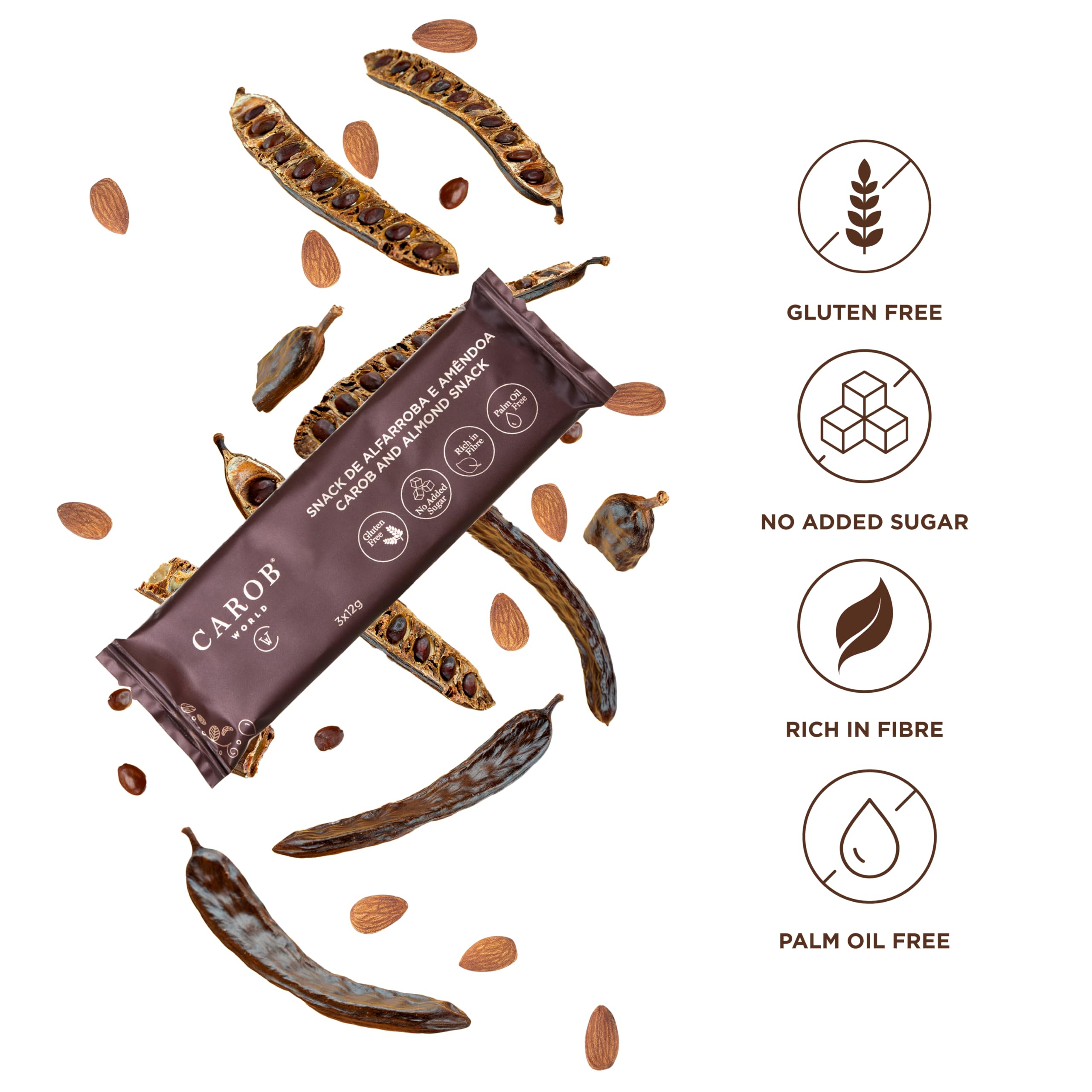 Carob and Almond Snack | | Glutenfrei, zuckerfrei und vegan | 20er-Pack (20 x 36g)