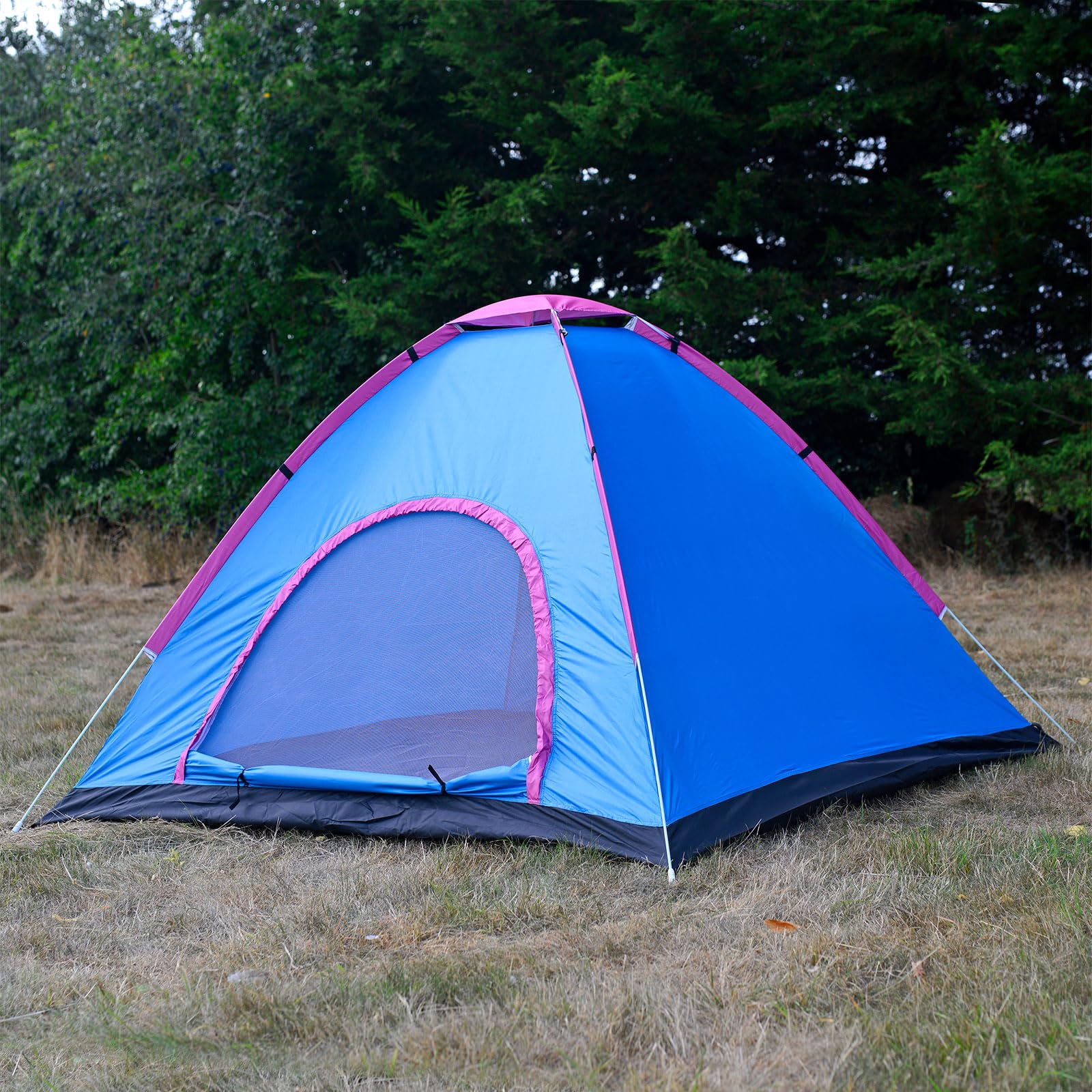 Pop Up Tent for 2-3 Person Waterproof UV Resistant Automatic Camping Tent with Dual Doors & Mosquito Net, Lightweight Portable Shelter for Outdoor, Fishing, Hiking & Festivals (Blue)