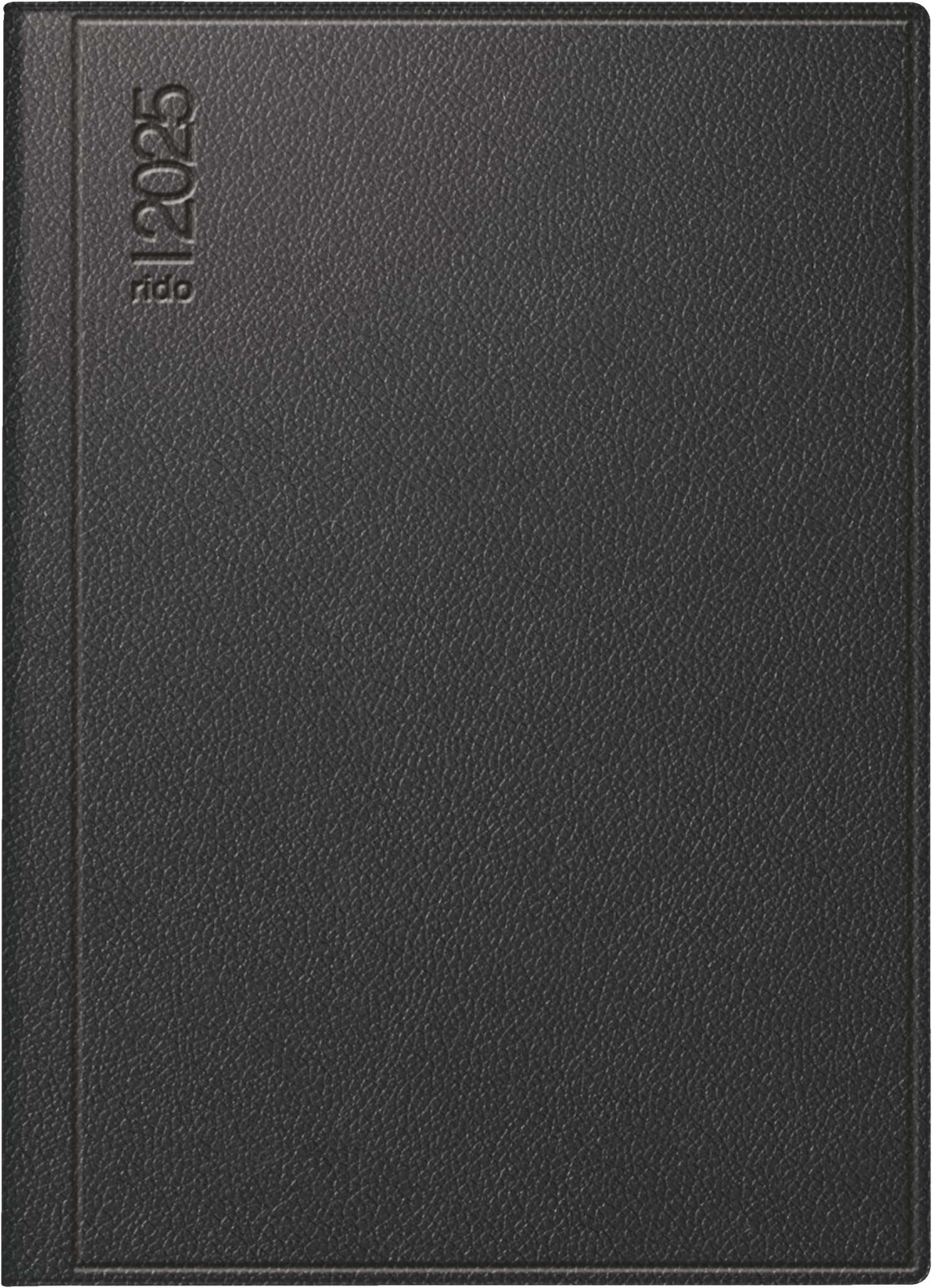 rido/idé Pocket Diary Model Technik III (2025), 1 Page = 1 Day, A6, 384 Pages, Leather Cover, Nappa Provence, Black