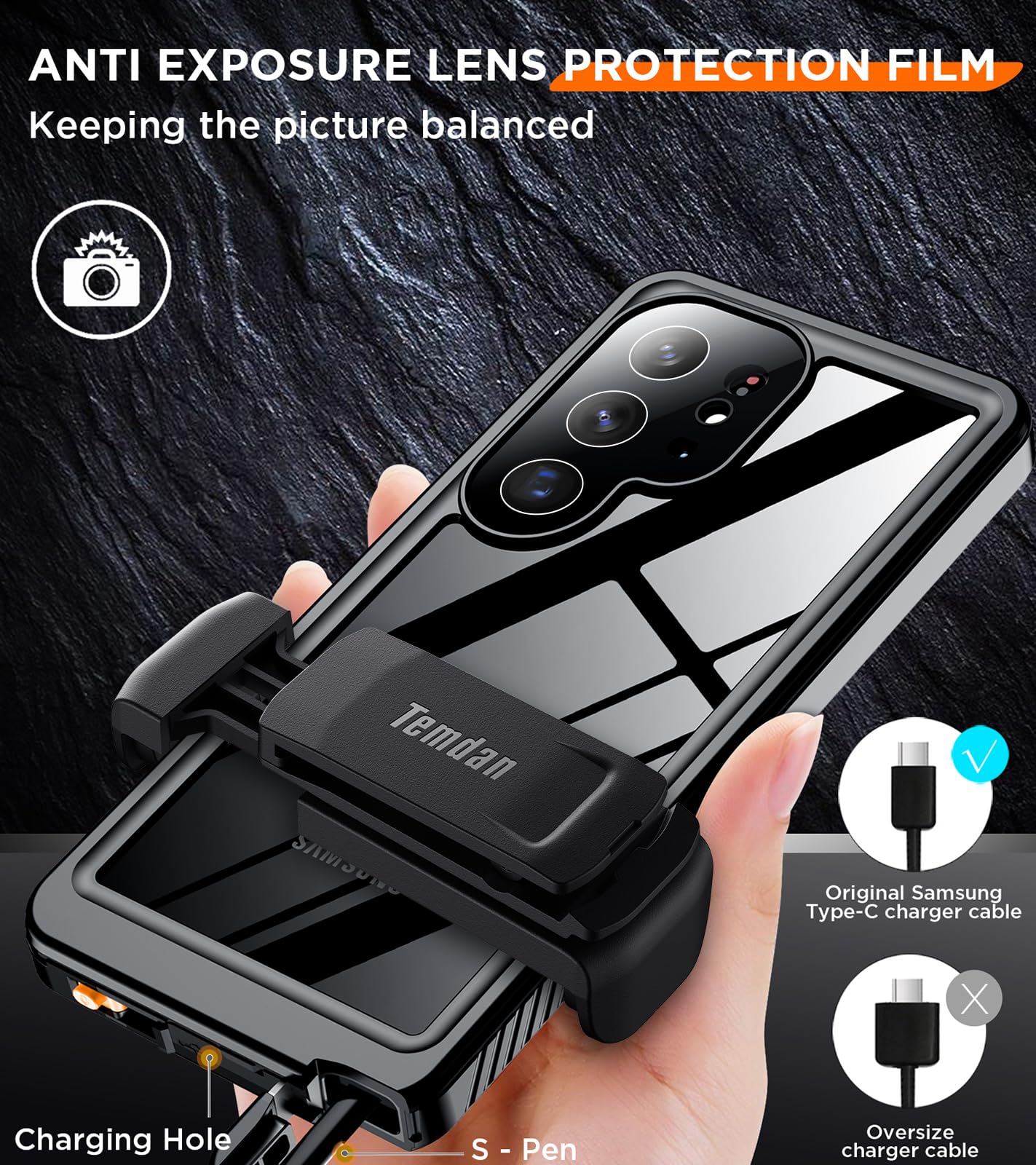 Schutzhülle für Samsung Galaxy S24 Ultra, wasserdicht, mit Gürtelclip, Holster, integriertes Objektiv und Displayschutzfolie, Militärqualität, stoßfest, sturzsicher, Ganzkörper-Handyhülle