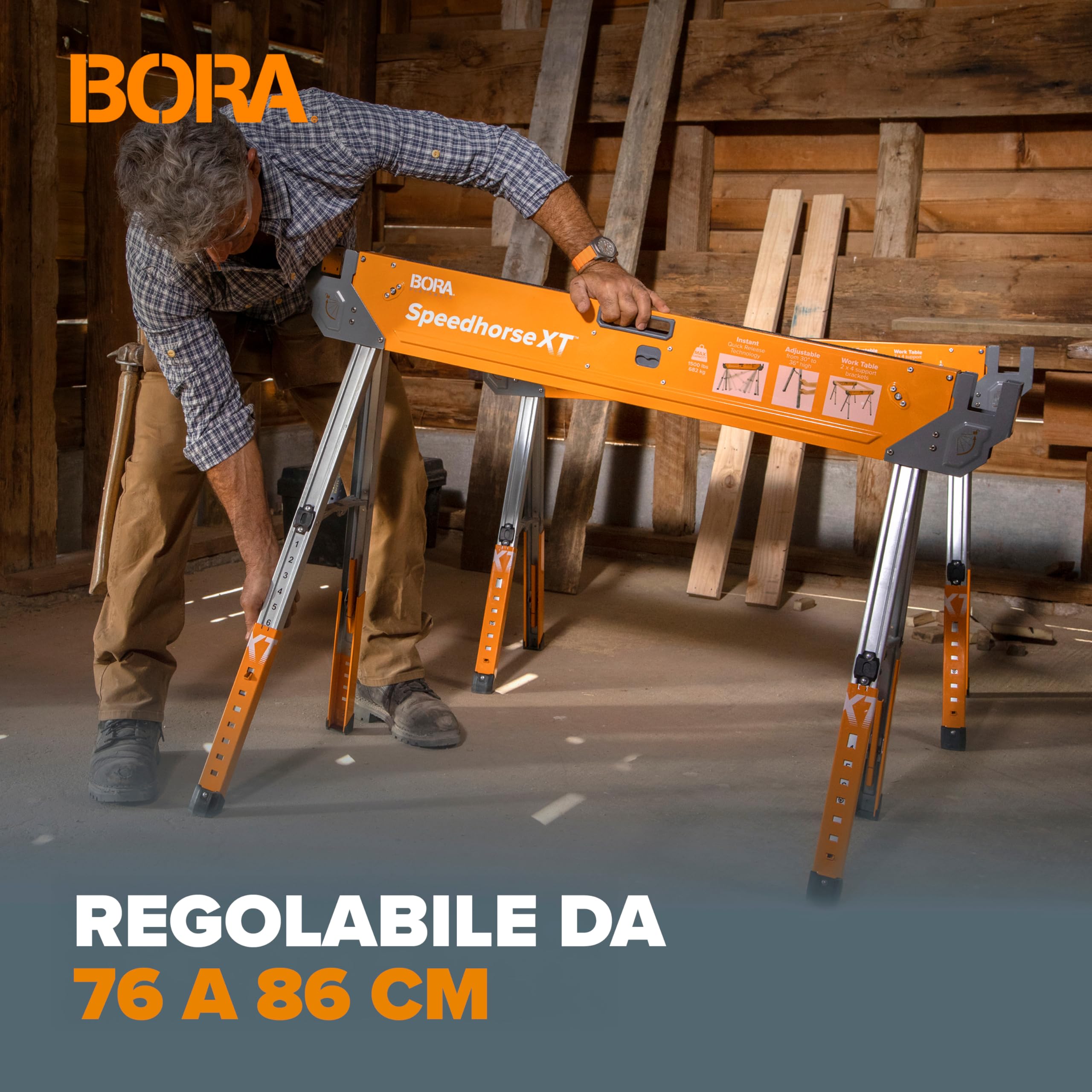 BORA Cavalletti da Lavoro Pieghevoli Speedhorse XT – 816 kg, Setup 1,6 sec, Altezza 76–91 cm, Coppia PM-4550T
