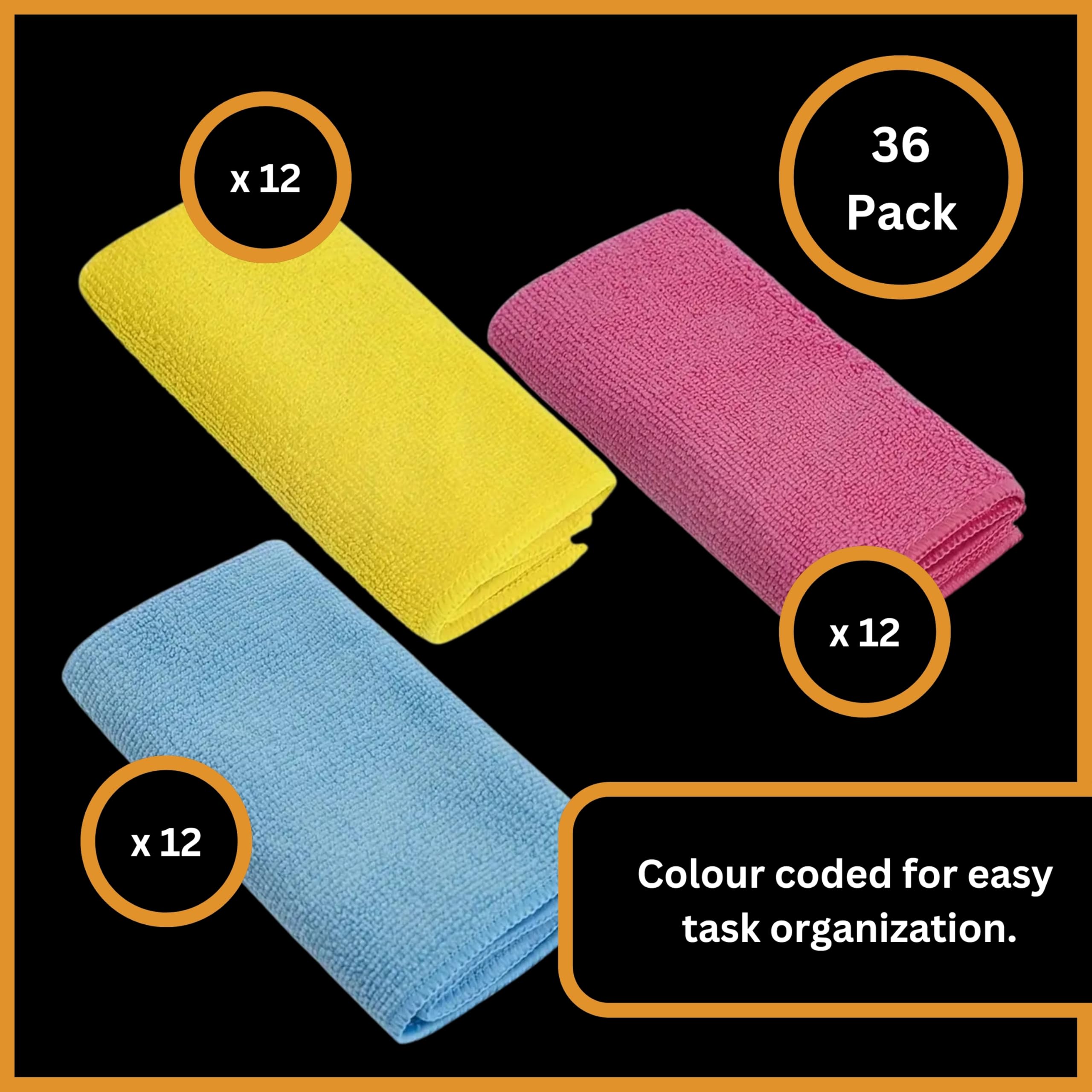 Tek Automotive 36 Stück Mikrofasertücher 40 x 30 cm – fusselfrei, Reinigungstücher für Autos, Zuhause, Geschirrtücher, Autopflege, Autoreinigungsbedarf, Mikrofasertuch Multipack
