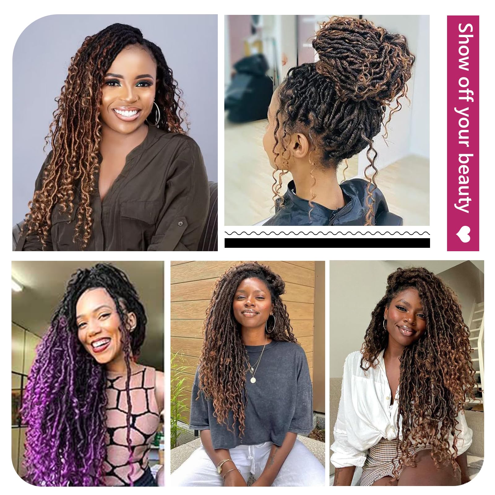 14 Inch Goddess Crochet Hair 8 Packs Faux Locs with Curly Ends for Black Women 1B/Purple Pre-Looped River Locs - Image 2