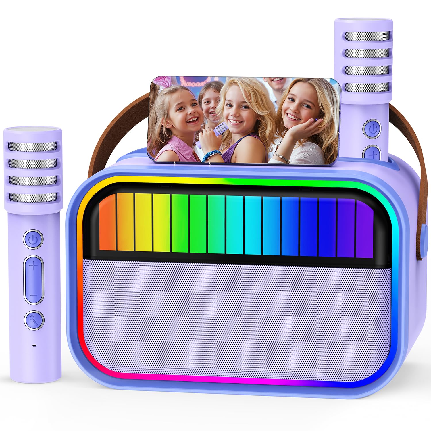 Machine de karaoké pour Enfants et Adultes, Jouets pour Enfants de 3 à 12 Ans, Cadeaux d'anniversaire pour Filles, Enceinte Bluetooth Portable avec 2 Microphones, Cadeau pour Filles (Violet)