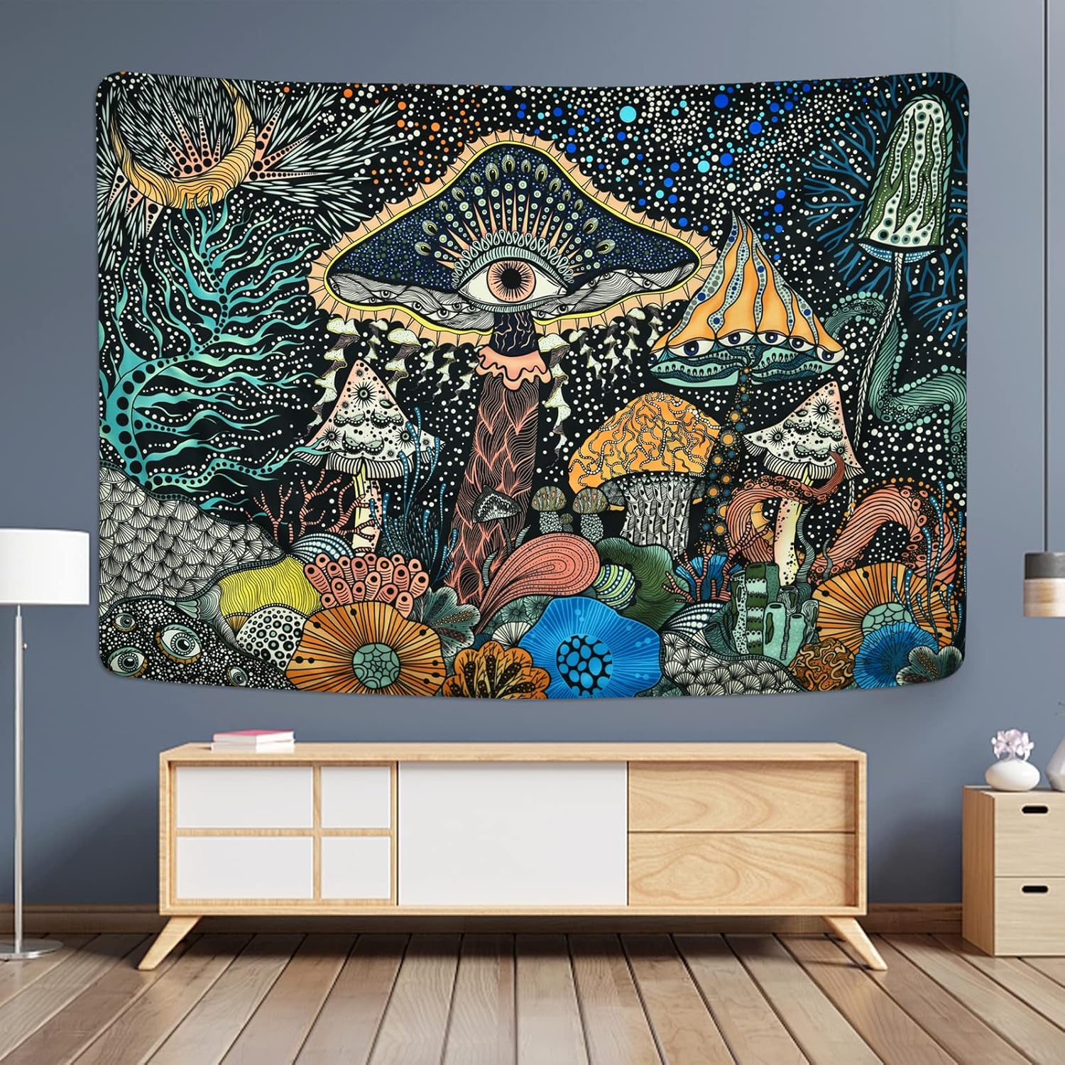 Uspring Mushroom Tapestry Eyes Tapestry Sea Creatures Tapestry Peacock Bohemian Tapestry Abstract Ocean Tapestry Wall Hanging for Room (59.1 × 82.7 inches) : Home & Kitchen