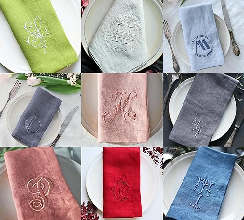 Miniatura 7 de Personalized Napkins Embroidered Any Text Monogram Design Add a Name, premium quality napkins with embroidery, great gift monogrammed napkin for