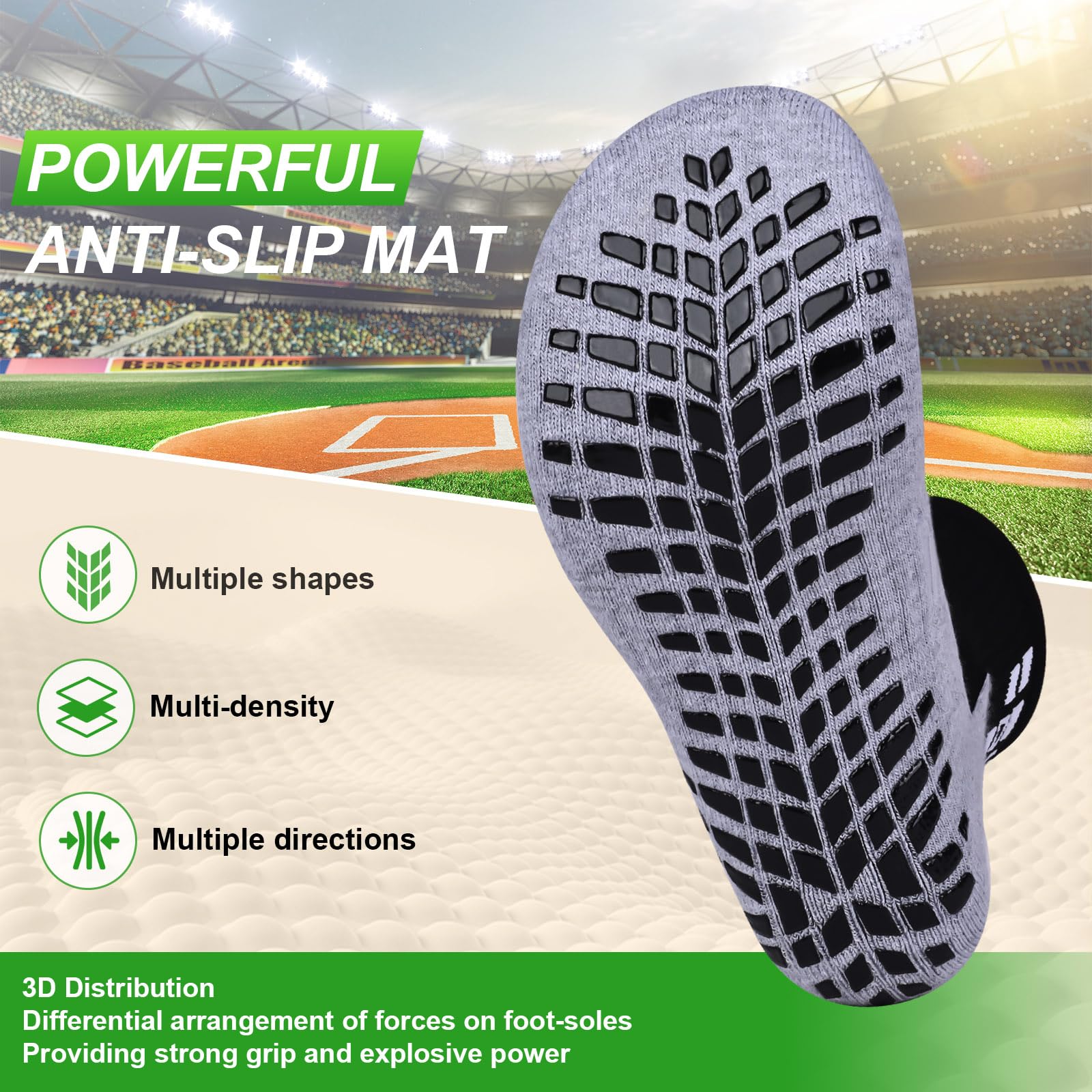 Gogogoal 4-paia Calzini sportivi da calcio antiscivolo per uomo donna, calzini sportivi imbottiti traspiranti Grip antiscivolo 37-42 43-50