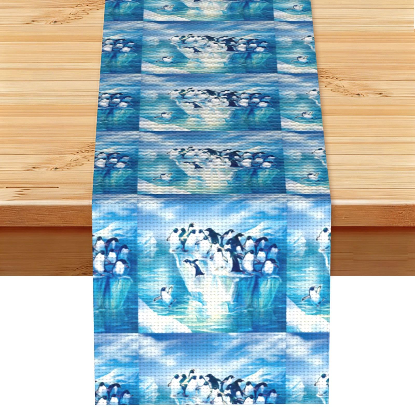 Penguins on Iceberg Stylish Printed Table Cloth, Decorative Table Runner 13x72in for Home, Party and Banquet Home Decor