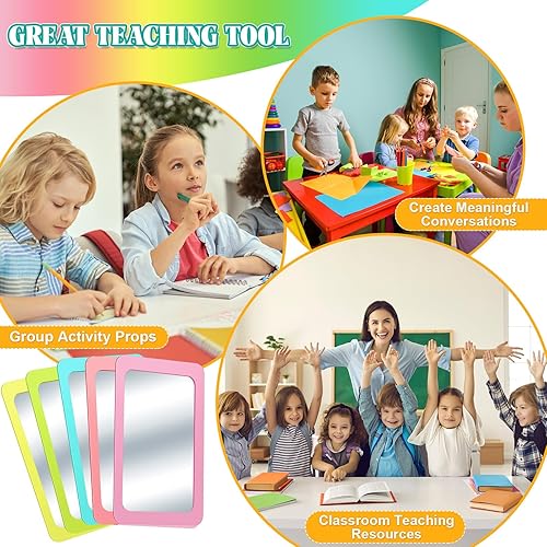 Miniatura 5 de 10 espejos pequeños para manualidades, preescolar, a prueba de roturas, espejo de plástico para niños, de 6 x 4 pulgadas, esquinas redondas,
