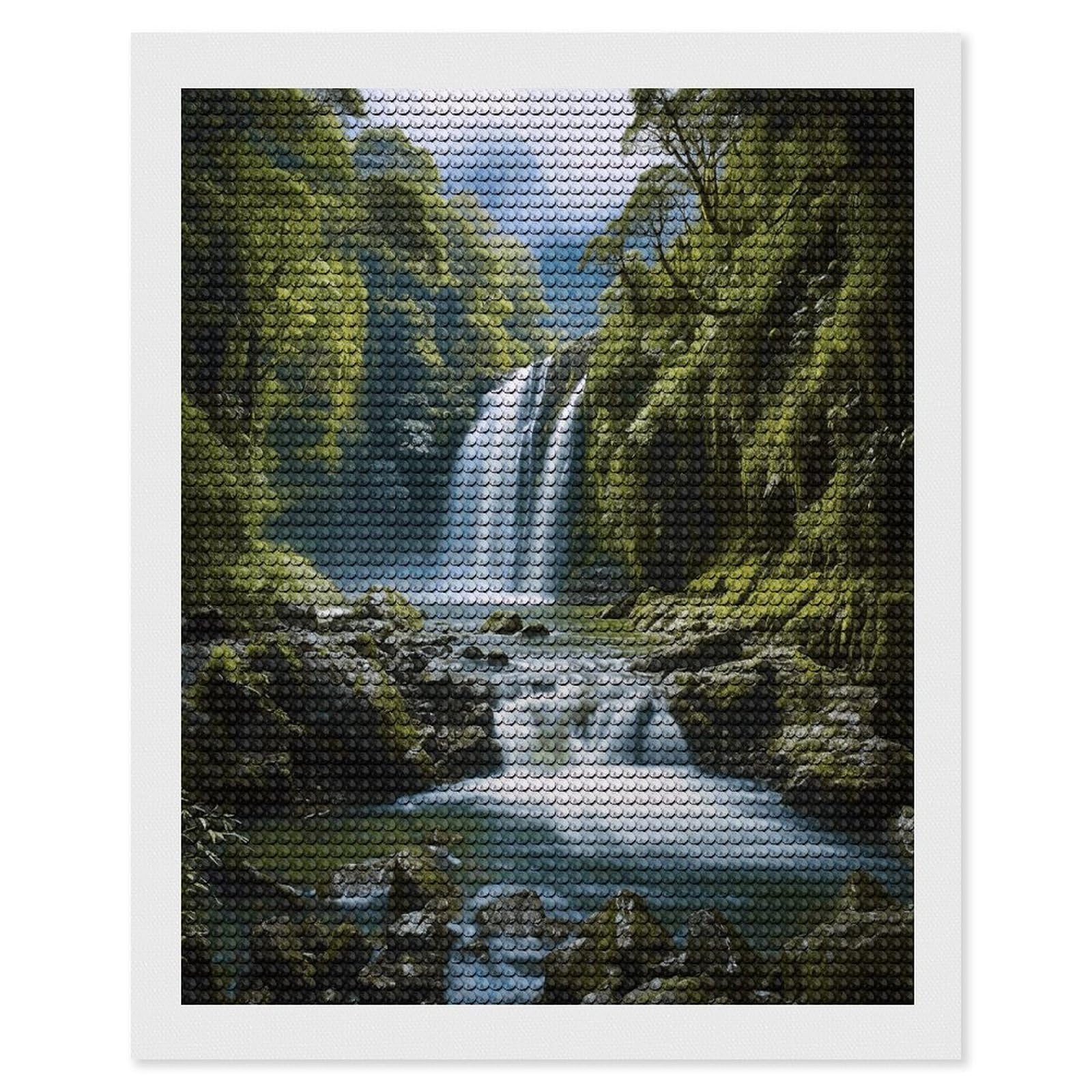 FekiLoot Waterfall Landscape Painting Paint by Numbers Kit for Adults Beginner DIY Diamond Dots Paintings Round Full Drill Diamond Art Kits Picture Diamond Art Painting Kits for Home Decor 16"x20"